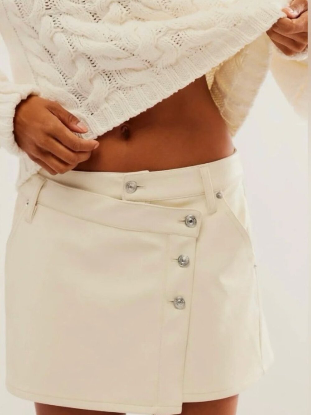 Free People Wynne Faux Leather Asymmetrical Button Skirt 28